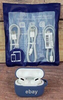 Apple AirPods Pro with wireless charging case & cords, white + silicone cover EUC