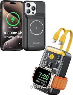 Chargeur portable pour Apple Watch Étui de batterie avec câbles intégrés pour iPhone 15 Pro